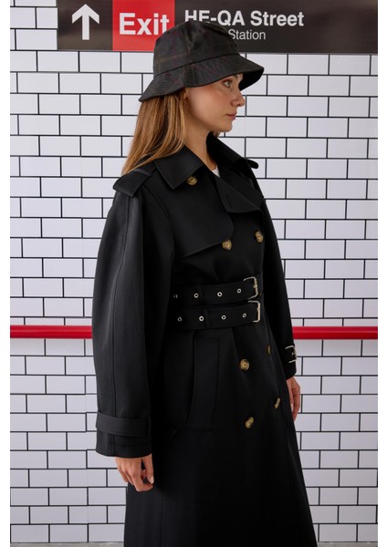 Çift Kemerli Trençkot Siyah indirimleri