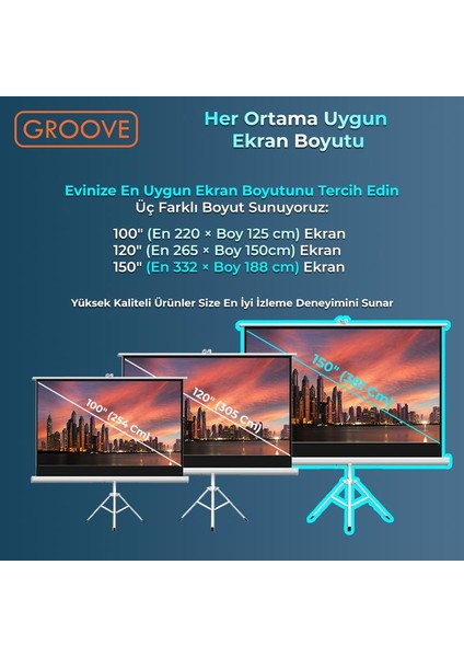 Vizio Pro 150¨INCH 332X188CM Blackout Işık Geçirmez Tripod Ayaklı Projeksiyon Perdesi +Taşınabilir+Canlı Renkler+Göz Koruması+Leke Tutmaz Projector fiyatları