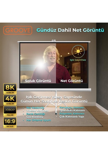 Vizio Pro 150¨INCH 332X188CM Blackout Işık Geçirmez Tripod Ayaklı Projeksiyon Perdesi +Taşınabilir+Canlı Renkler+Göz Koruması+Leke Tutmaz Projector fırsatları