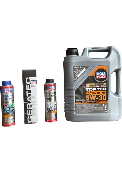 Bakım Seti 5W30 Motor Yağı + Motor Içi Temizleyici + Cera Tec Katkı + Enjektör Temizleyici