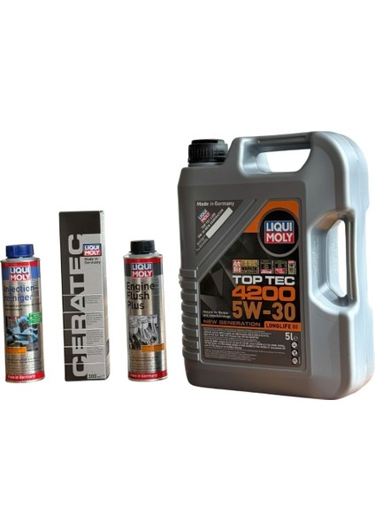 Bakım Seti 5W30 Motor Yağı + Motor Içi Temizleyici + Cera Tec Katkı + Enjektör Temizleyici modelleri