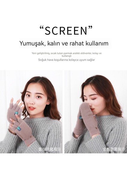 Isıtıcı Peluş Parmak Aralıklı Katlanır Eldiven (Yurt Dışından) modelleri