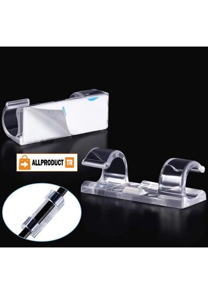 Allproduct Kablo Sabitleyici Klips Seti Kendinden Yapışkanlı Pratik Kablo Düzenleyici Şeffaf