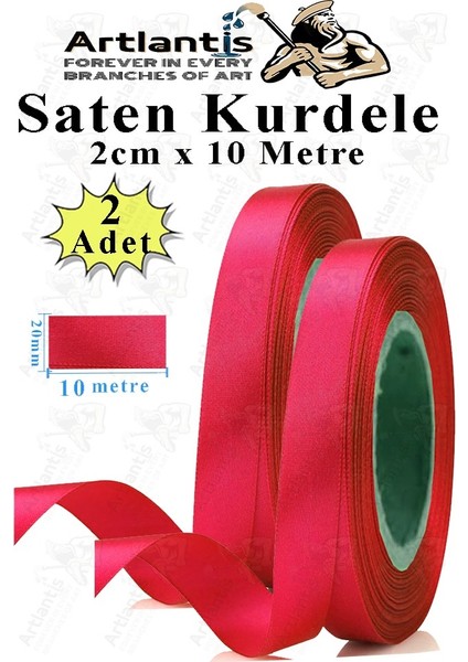 Kırmızı Kurdele Saten 2 cm 10 Metre 2 Adet Saten Kurdela Parlak Hediye ve Süsleme Şeridi Süs Paketleme Çiçek Saç El