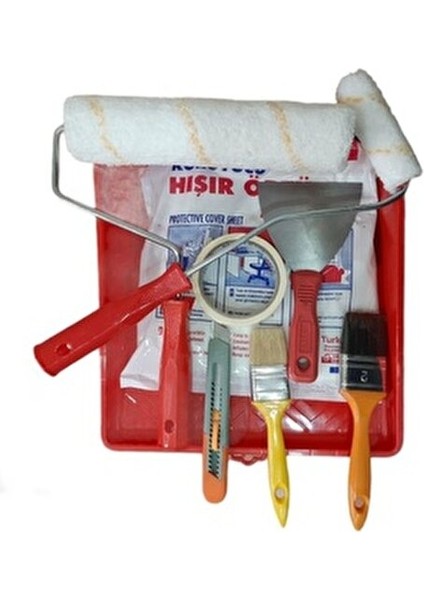 9 Parça Boyacı Seti 25 cm Rulo Fırça ve Maskeleme Bandı ile 1 Adet
