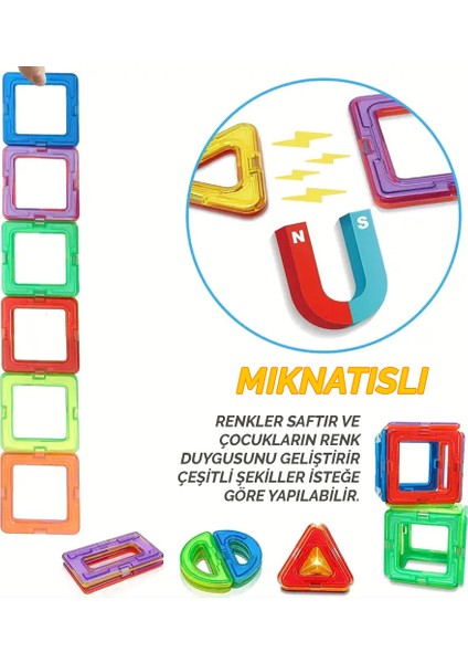 60 Parça Manyetik Yapı Blokları - Renkli Mıknatıslı Eğitici Oyuncak Seti Çocuk Zeka Geliştirici 3+ modelleri