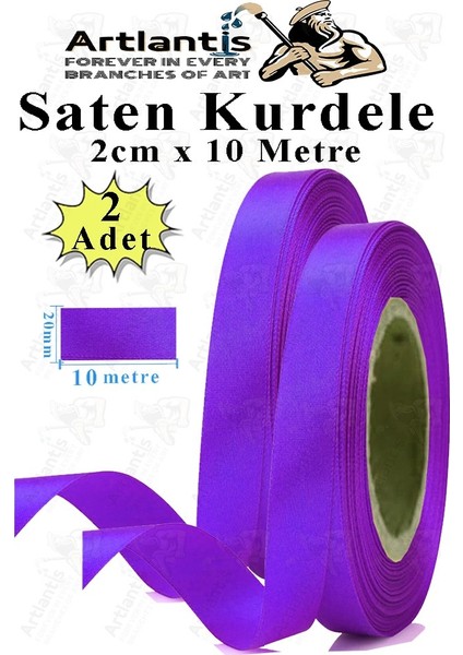 Mor Kurdele Saten 2 cm 10 Metre 2 Adet Saten Kurdela Parlak Hediye ve Süsleme Şeridi Süs Paketleme Çiçek Saç El