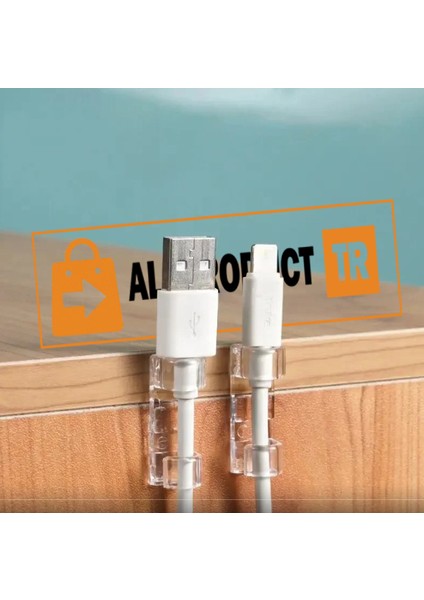 Allproduct Kablo Sabitleyici Klips Seti Kendinden Yapışkanlı Pratik Kablo Düzenleyici Şeffaf