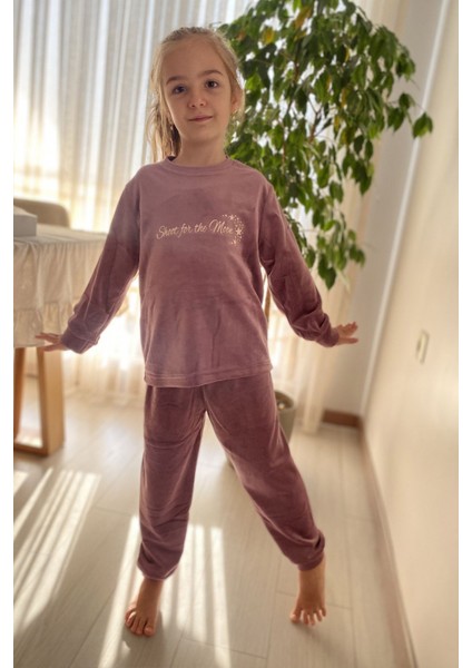 Kız Çocuk Mor Uzun Kol Kışlık Kadife Bisiklet Yaka Pijama Takımı 10E-2355 fırsatları