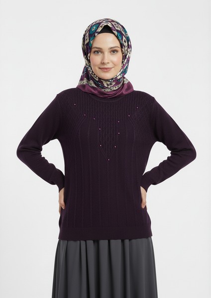 Kadın Kışlık Triko Kazak Bisiklet Yaka Boncuklu Rahat Tam Kalıp fiyatları