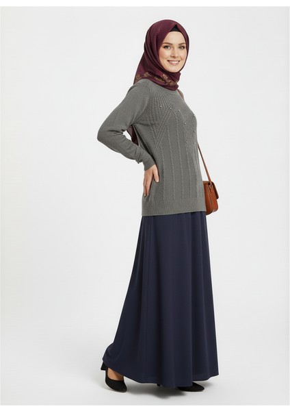 Kadın Kışlık Triko Kazak Bisiklet Yaka Boncuklu Rahat Tam Kalıp modelleri