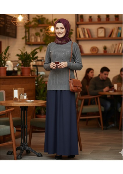 Kadın Kışlık Triko Kazak Bisiklet Yaka Boncuklu Rahat Tam Kalıp indirimleri