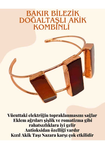 Bakır Bilezik Kızıl Akik Doğaltaşlı Marron Doğaltaş