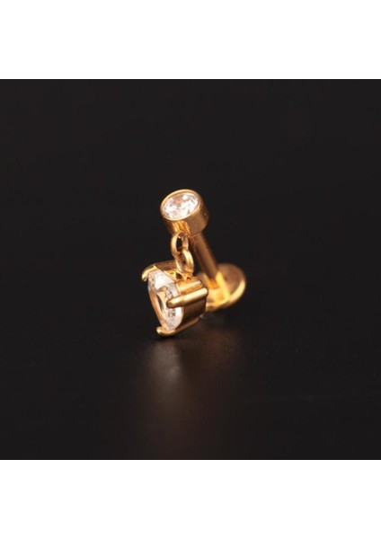 316 L Cerrahi Çelik Kalp Sallantılı Zirkon Taşlı Kıkırdak Helix Tragus Dudak Piercingi