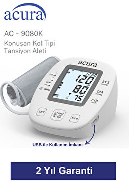 AC-9080K Dijital Kol Tipi Tansiyon Aleti Üst Koldan Ölçüm Bluetooth Özellikli indirimleri