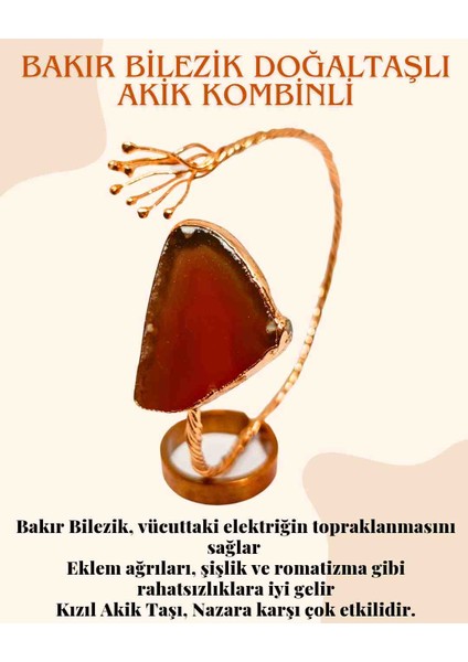 Bakır Bilezik Kızıl Akik Doğaltaşlı Marron Doğaltaş