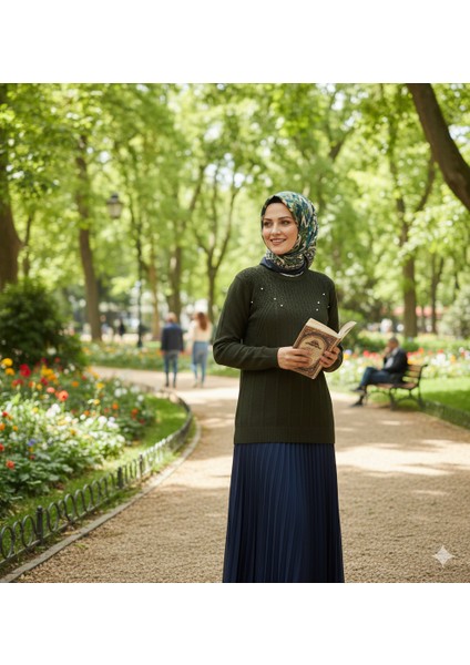 Kadın Kışlık Triko Kazak Bisiklet Yaka Boncuklu Rahat Tam Kalıp fırsatları