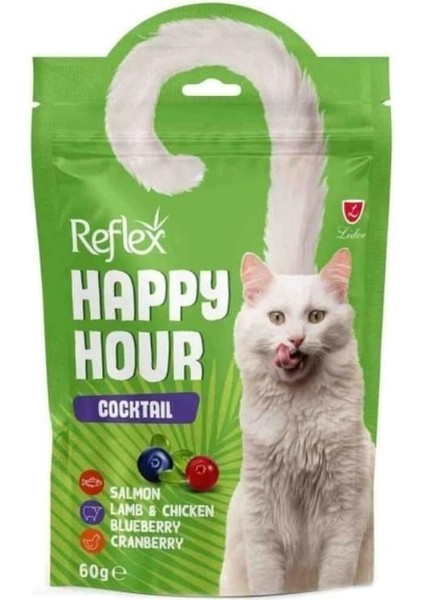 Happy Hour Cocktail Somonlu, Kuzulu, Tavuklu ve Yaban Mersinli Kedi Ödül Maması 60gr fiyatları