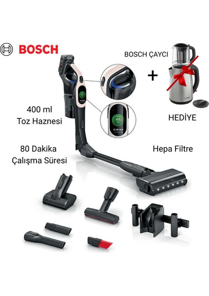 BBS1041RBA Unlimited 10 Şarjlı Süpürge+Bosch Cam Demlikli Çay Makinesi Hediye
