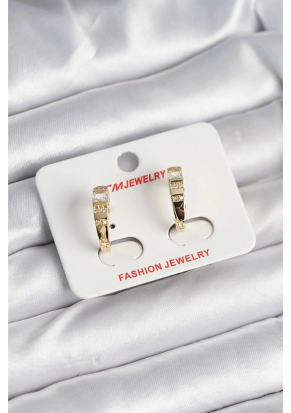 Pirinç Gold Renk Zirkon Taşlı Vintage Kadın Küpe - TJ-BKP11244