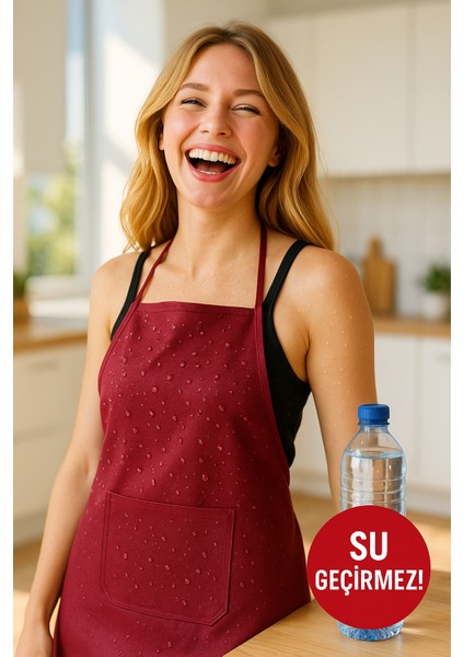 Bordo Spunbond Kalın Kumaş ve Su Geçirmez Cepli Mutfak, Aşçı Önlüğü