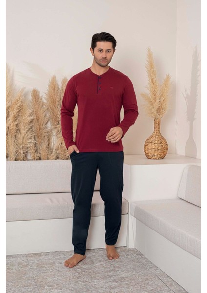 Erkek 3 Düğmeli %100 Pamuk Mevsimlik Uzun Kol Cepli Pijama Takımı indirimleri
