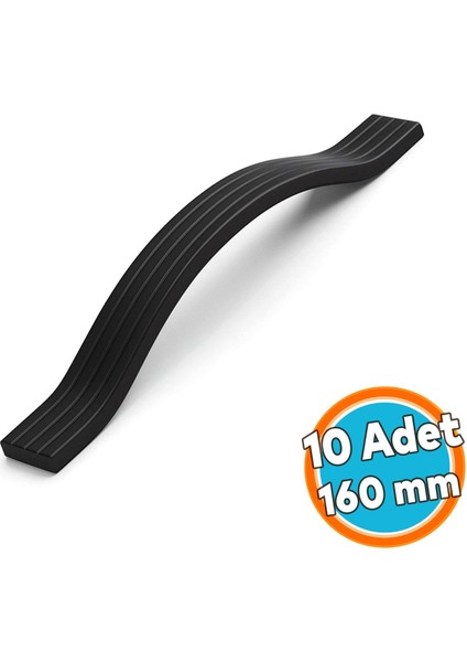 Mobilya Kulpu Çizgili Model Dayanıklı Uzun Ömürlü Modern Tasarım Siyah 160 mm Çizgili Metal 10 Adet