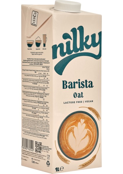 Barista Yulaf Sütü Bitkisel Bazlı Laktosuz Vegan 1 Lt