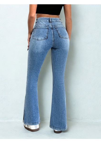 Kadın Ispanyol Paça Yırtmaçlı Jeans Mavi modelleri