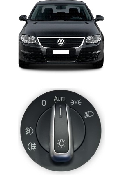 Vw Volkswagen Passat B6 2006-2011 Uyumlu Far Açma Anahtarı Auto Özellikli Krom Detaylı 3C8941431A