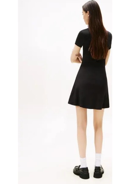 Tommy Hılfıger Kadın Marka Logolu Fitilli Ön Düğmeli Mini Günlük Kullanıma Uygun Siyah Elbise DW0DW21172 Bds modelleri