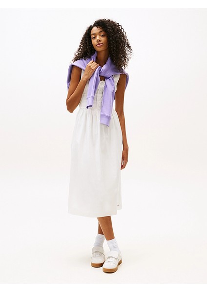 Tommy Hılfıger Kadın Etek Ucu Marka Logolu Midi Boy Şık Görünüşlü Beyaz1 Elbise DW0DW20881 Ybl