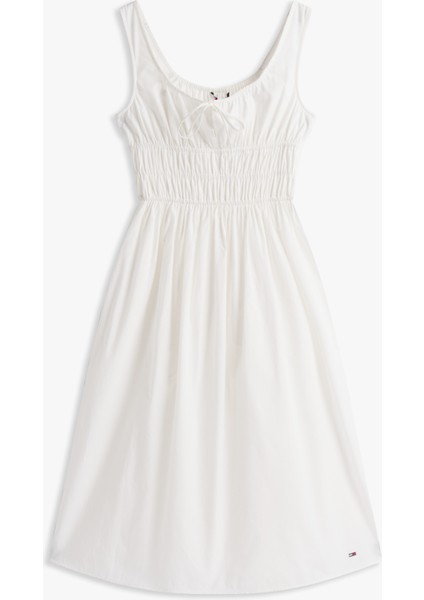 Tommy Hılfıger Kadın Etek Ucu Marka Logolu Midi Boy Şık Görünüşlü Beyaz1 Elbise DW0DW20881 Ybl