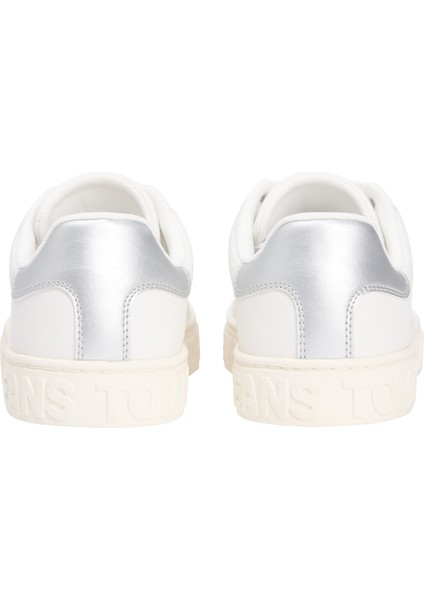 Tommy Hılfıger Kadın Marka Logolu Kalın Tabanlı Elastık Bağcıklı Günlük Kullanıma Uygun Beyaz-Gümüş Sneaker EN0EN02703 0k7 modelleri