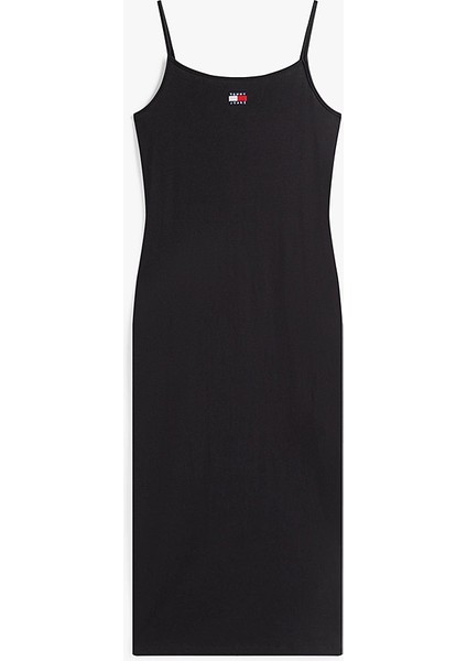 Tommy Hılfıger Kadın Marka Logo Nakışlı Fitilli Midi Boy Günlük Kullanıma Uygun Siyah Elbise DW0DW21170 Bds indirimleri