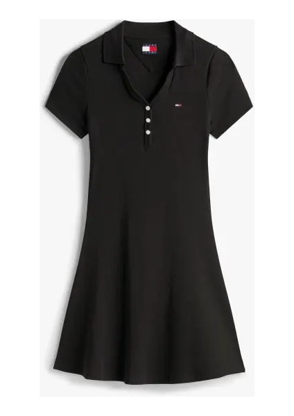 Tommy Hılfıger Kadın Marka Logolu Fitilli Ön Düğmeli Mini Günlük Kullanıma Uygun Siyah Elbise DW0DW21172 Bds fırsatları