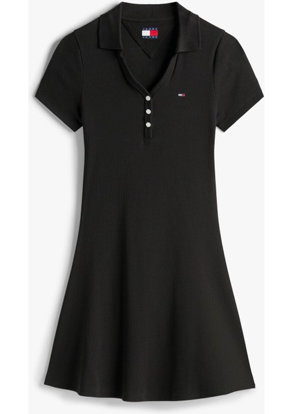 Tommy Hılfıger Kadın Marka Logolu Fitilli Ön Düğmeli Mini Günlük Kullanıma Uygun Siyah Elbise DW0DW21172 Bds indirimleri