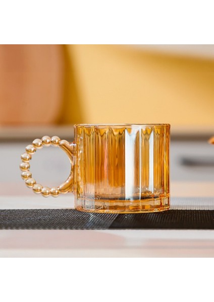 Retro Amber Boncuk Kulplu Cam Bardak 300 ml