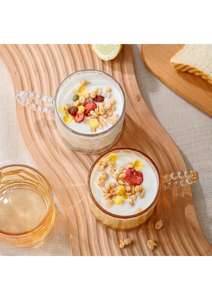 Retro Amber Boncuk Kulplu Cam Bardak 300 ml modelleri