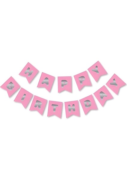 Pembe Gümüş Happy Yaldızlı Banner