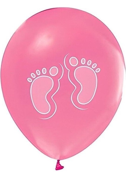 Minik Ayaklar Baskılı 12" Metalik Pembe Balon