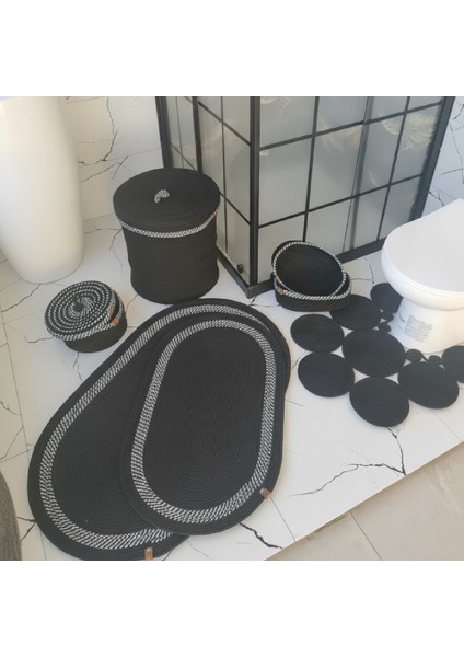 Ades Jüt Banyo Takımı, Paspas Seti, Çöp Kovası, Klozet Paspası ve Sepet Seti Banyo Seti