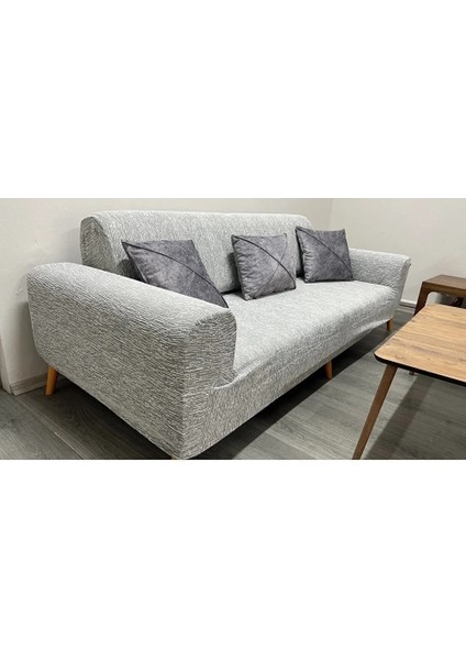 Jakarlı Streç Kaplama Maxi Takım Koltuk Örtüsü (3+3+1+1)-Krem