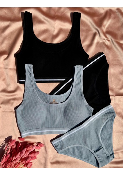 Soleya 2'li Kaşkorse Kumaş Pedli Sütyen ve Slip Külot Takımı 45A11 ( Siyah ve Açık Mavi ) fırsatları