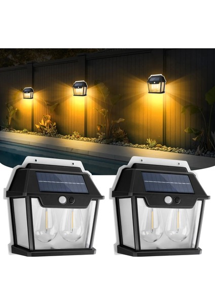 2 Ampullü Hareket Sensörlü Solar Güneş Enerjili Ampul LED Duvar Lambası (5313)