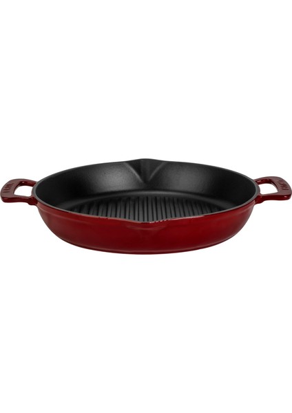 Döküm Yuvarlak Izgara Tavası Döküm Demir Yekpare Çift Kulplu ÇAP(Ø)32CM.-BORDO
