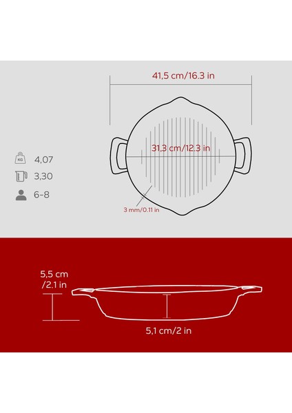 Döküm Yuvarlak Izgara Tavası Döküm Demir Yekpare Çift Kulplu ÇAP(Ø)32CM.-BORDO indirimleri