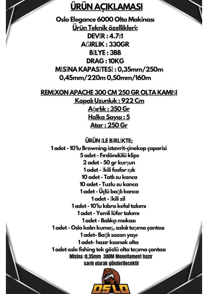Elegance 6000 Remixon Apache 300CM 250GR Göl ve Deniz Olta Seti fiyatları