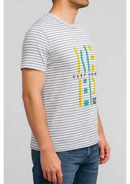 Unisex Çizgi Desenli Bisiklet Yaka Tişört modelleri