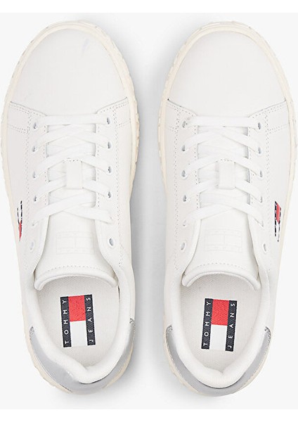 Tommy Hılfıger Kadın Marka Logolu Kalın Tabanlı Elastık Bağcıklı Günlük Kullanıma Uygun Beyaz-Gümüş Sneaker EN0EN02703 0k7 fiyatları